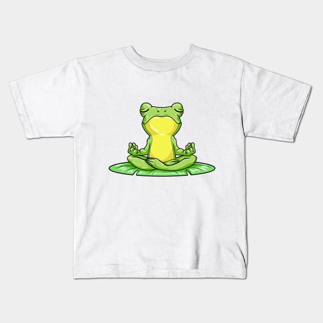 Frog on Sheet at Yoga with Yoga mat Kids T-Shirt by Markus Schnabel